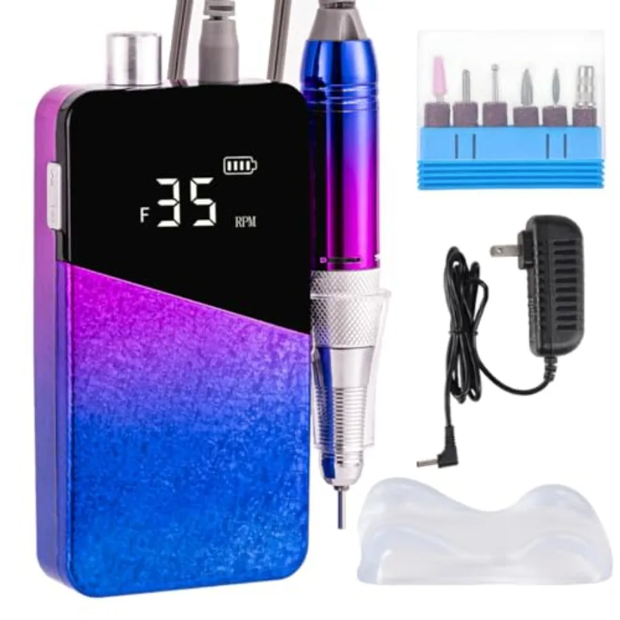 Electric Nail Drill Machine 35000RPM Portable Cordless Rechargeable Nail Efile for Acrylic Gel Nails Manicure Pedicure Polishin