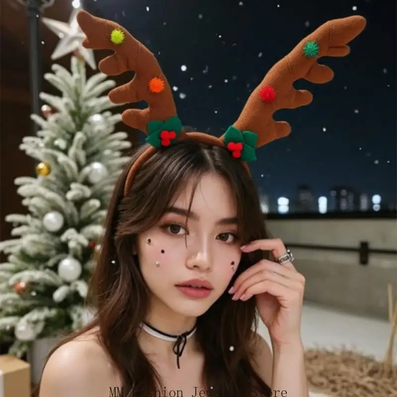 

D0UB Christmas Party Headbands Soft Fabric Antlers For Adults Kids Holiday Celebration
