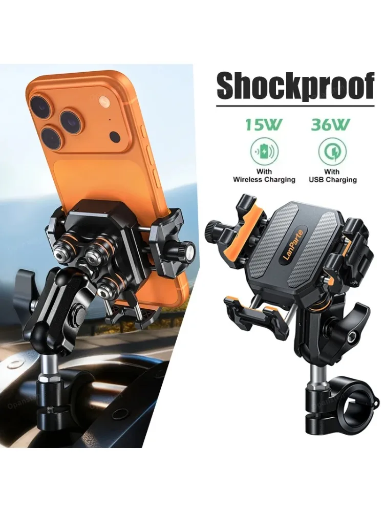 AliExpress VIKEFON Shockproof Motorcycle Phone Holder 15W Wireless Charger & 36W USB C Fast Charging Motorbike Bicycle Bike Scooter Phone Stand