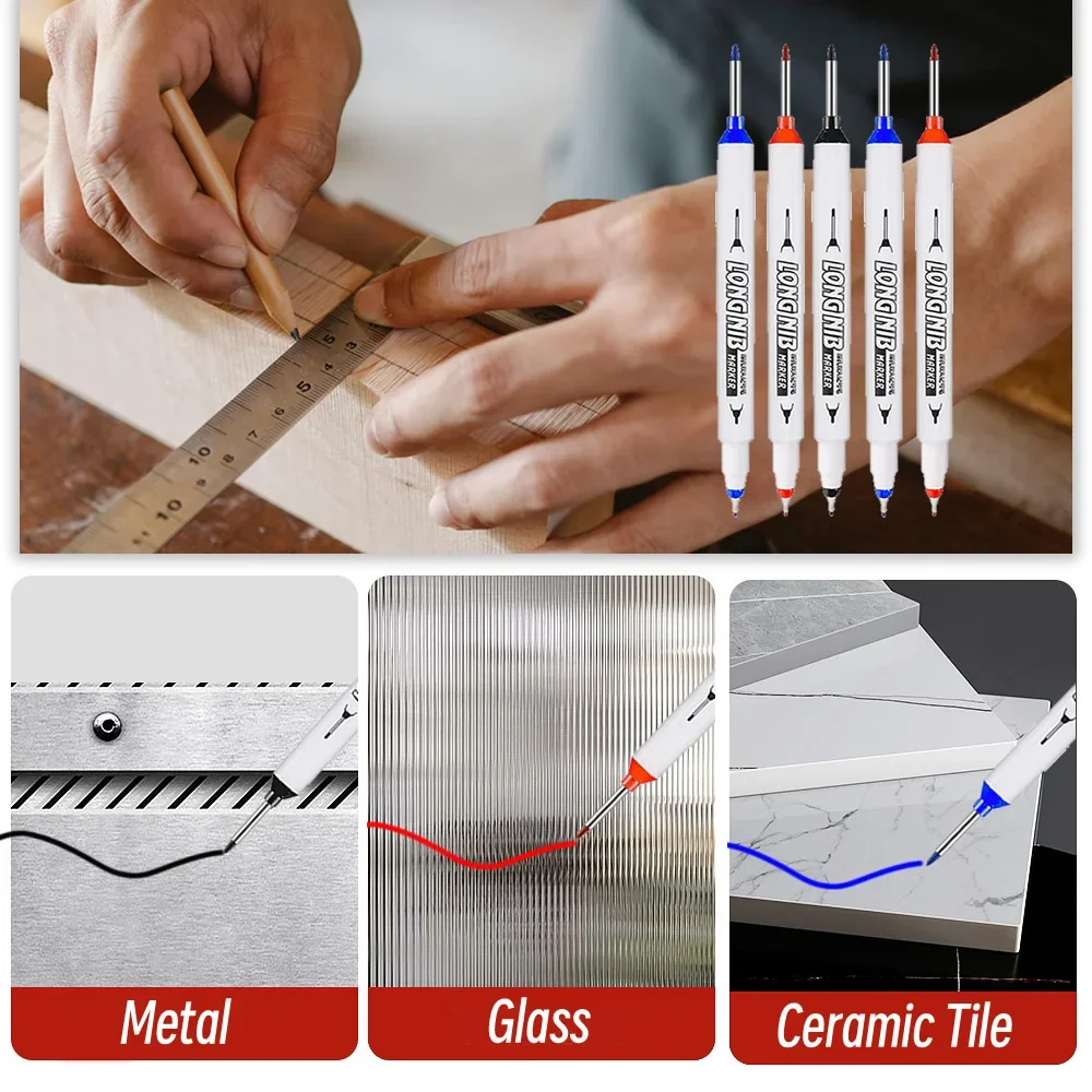더블 팁 딥 홀 긴 헤드 펜촉 마커, 금속 펜, 방수 욕실 목공 장식, 다목적 흰색 펜, 20mm