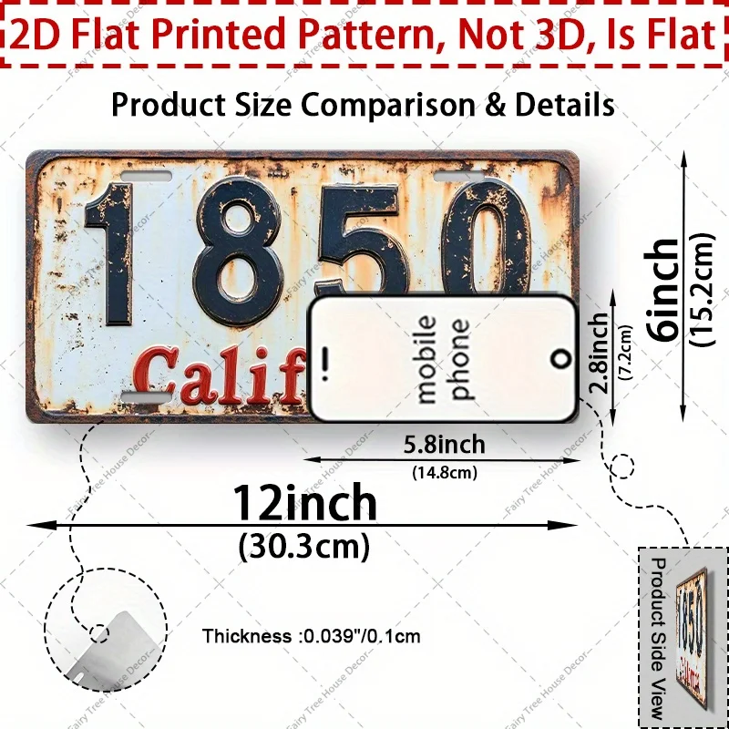 AL California 1850 Vintage License Plate Sign - Vintage Durable Metal Plaque Wall Decor, Home Office Bar Man Cave Wall Art view 5