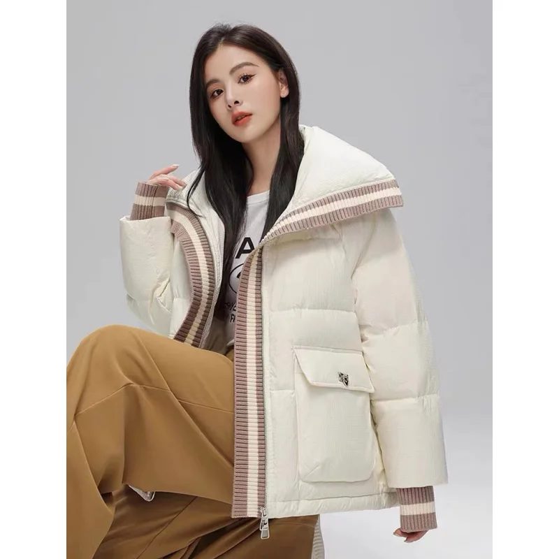 Women\'s Down Puffer Jackets Black Winter Korean Fashion Y2K Style Streetwear Chic Warm 2023 Female Coat Cotton Beige Outwear