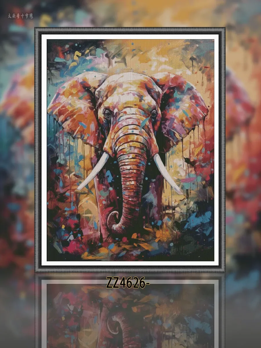 [ZZ4626-Watercolor Elephant] Stamped Cross Stitch Kit 14CT 16CT Pre Printed Canvas Cotton Threads DIY Embroidery Home Wall Decor