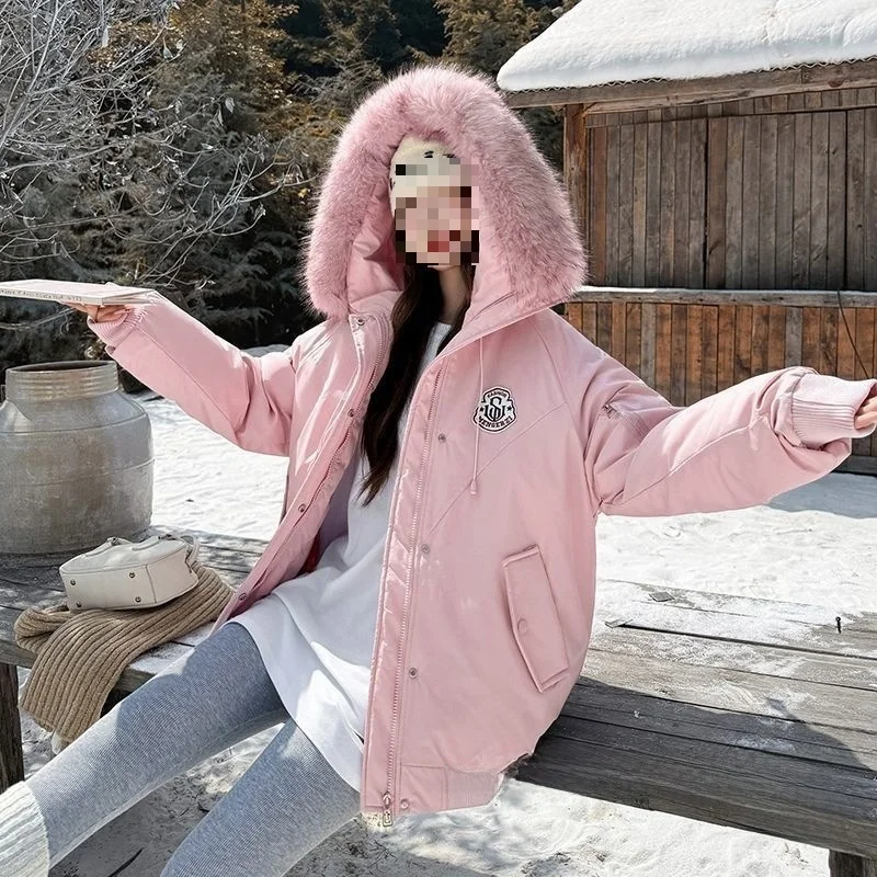 アメリカンスタイルのワークウェア、中厚手、プリンセススリーブ、レディース冬用コットンジャケット、フード付き、スタンドカラー、ファー襟付き