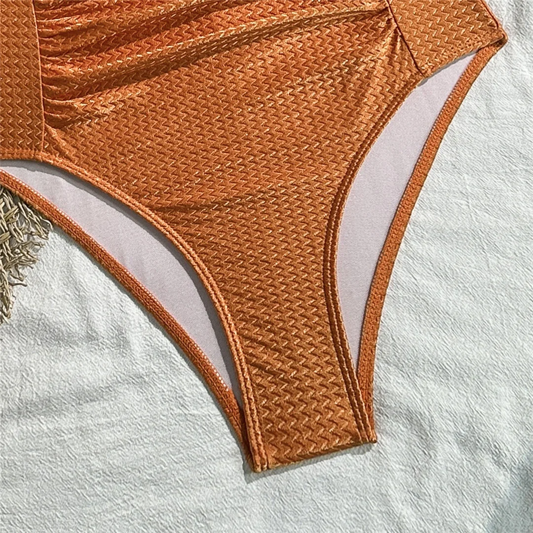 V-Ausschnitt, Neckholder, geraffter Einteiler-Badeanzug, Damen-Bademode, rückenfreier Monokini, hoher Beinausschnitt, Badeanzug, Badebekleidung, V7568 – Detail 13