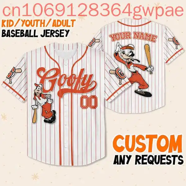 

Бейсбольные трикотажные рубашки Disney Goofy, мужские и женские рубашки, топы, летние повседневные спортивные детские бейсбольные рубашки с короткими рукавами