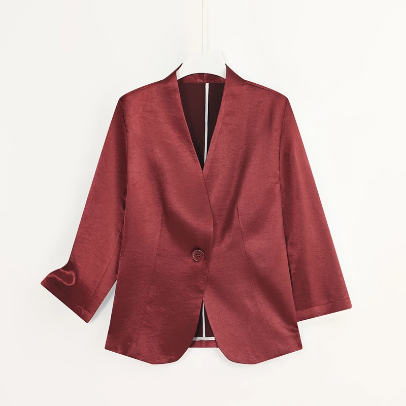 

Новый женский приталенный атласный тонкий пиджак/жакет для весны и лета, повседневная верхняя одежда для работы и отдыха