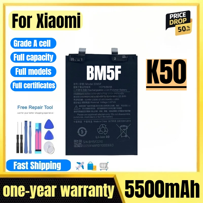 

BM5F for Xiaomi K50 Mobile Phone Battery High Quality High Capacity Battery Replacement Bateria Grade A Cell with Tools