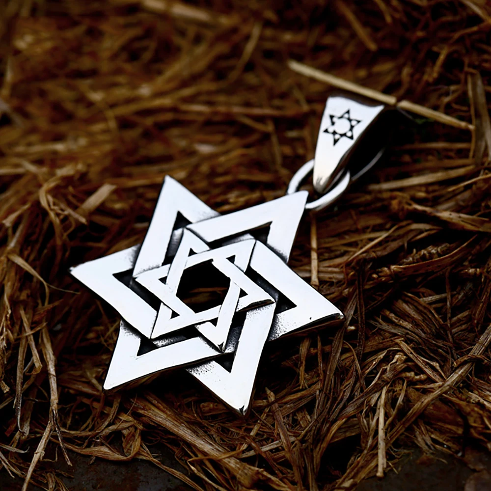 الموضة الكلاسيكية نجمة داود قلادة للرجال النساء 316L الفولاذ المقاوم للصدأ ستة نجمة مدببة قلادة المجوهرات الدينية بالجملة