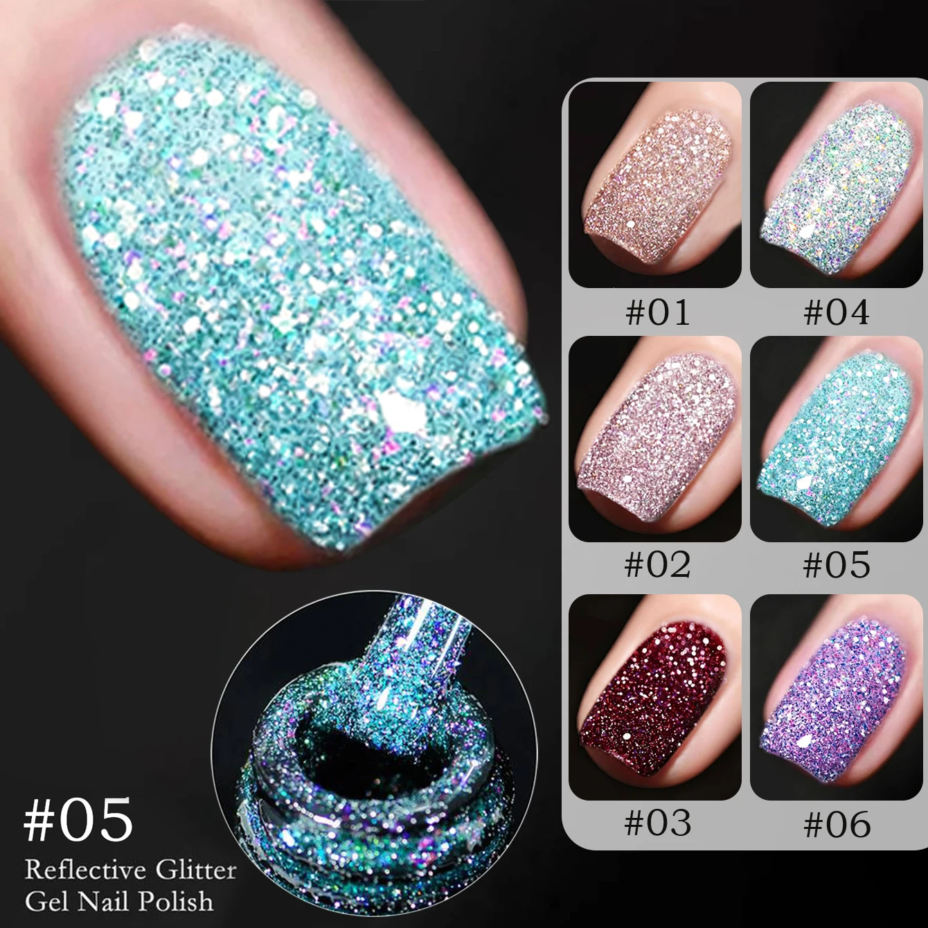 2026 New Whitening High-density Opal Stobe 6 Color Diamond Gel Nail Polish Super Flash Reflective Sparkling Glitter Nail Art