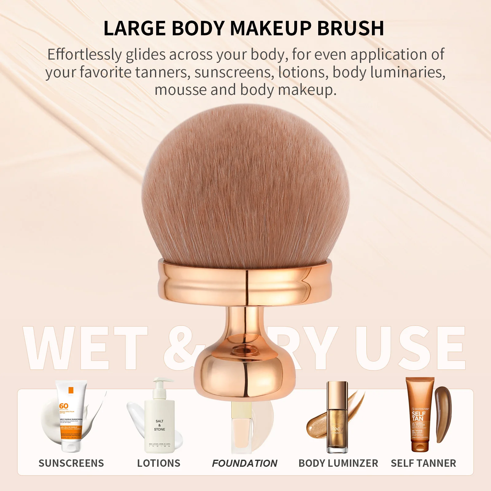 Docolor Pędzel do samoopalania Bardzo Duży Pędzel do Makijażu Ciała Pędzel Kabuki do Nóg Pędzel do Rozświetlacza Przenośny Pędzel do Samoopalania Kremu do Opalania do Twarzy