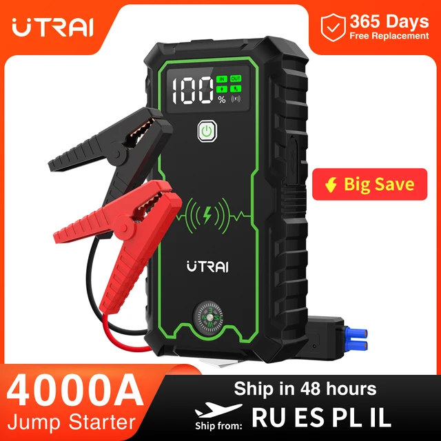 UTRAI Rozrusznik Samochodowy 4000A Rozruszniki Akumulatorów Samochodowych 16000mAh Przenośny Power Bank 10W Bezprzewodowe Ładowanie Wzmacniacz Rozruchowy do Samochodu
