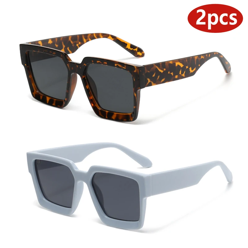 

Motorcycle 2pcs Large Square Sunglasses Men Women Classics Brand Designer Glasses Unisex Ins Popular Shades Driving Goggle UV400