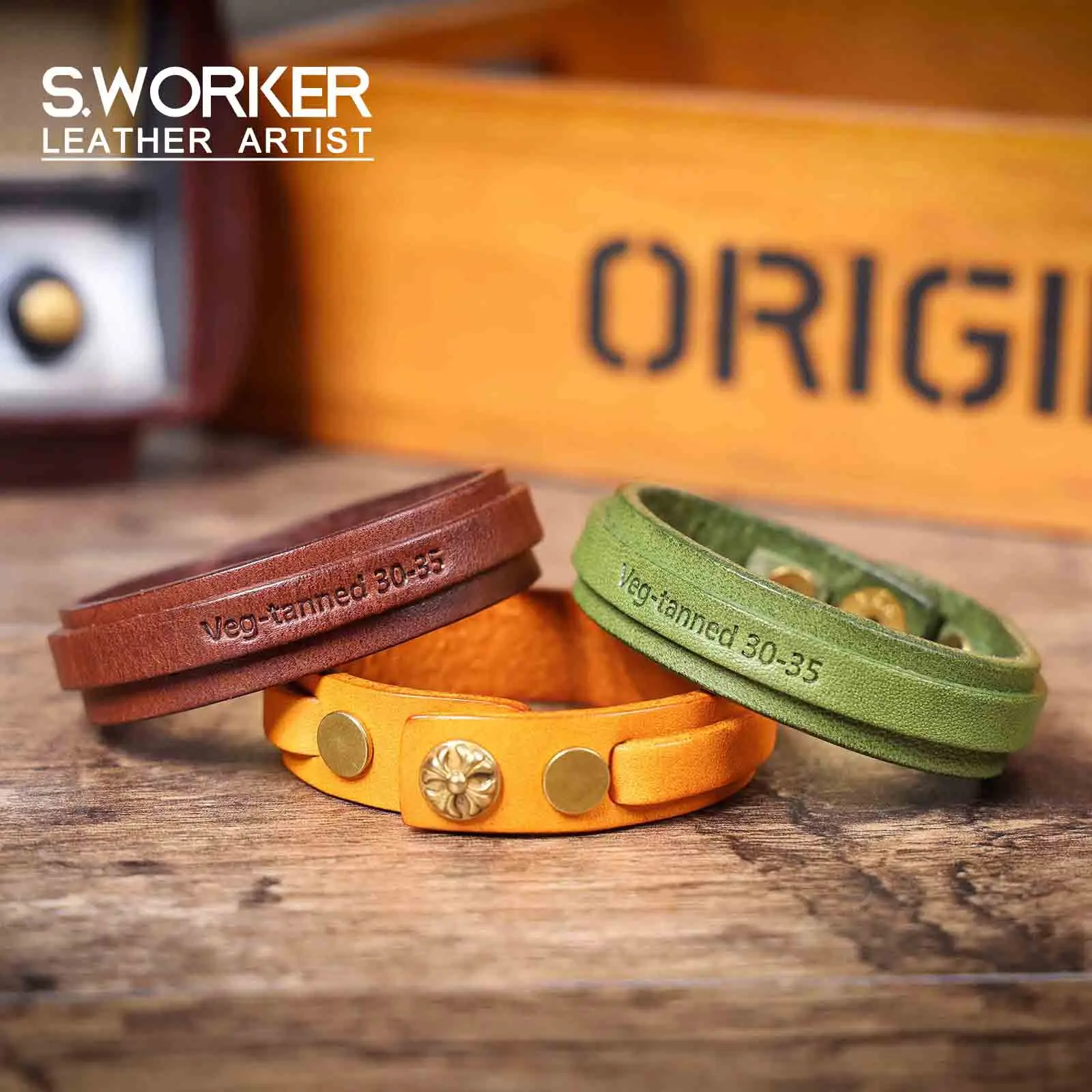 S.WORKER Handgefertigtes Vintage-Armband aus echtem Vollnarbenleder, Vintage-Handgelenkschlaufe für Paare – Detail 2