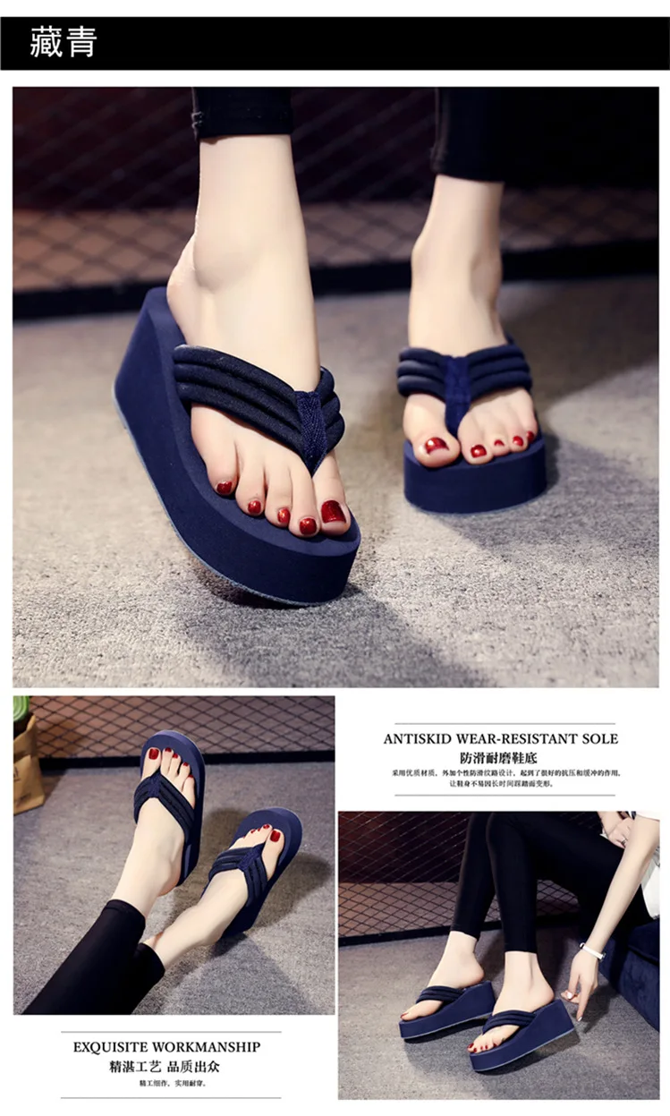 Leichte Keilabsatz-Flip-Flops für Damen, Modische Zehensteg-Plattform-Sandalen, Damen-Sommer-Sandalen mit dicker Sohle, rutschfeste Strandsandalen – Detail 10