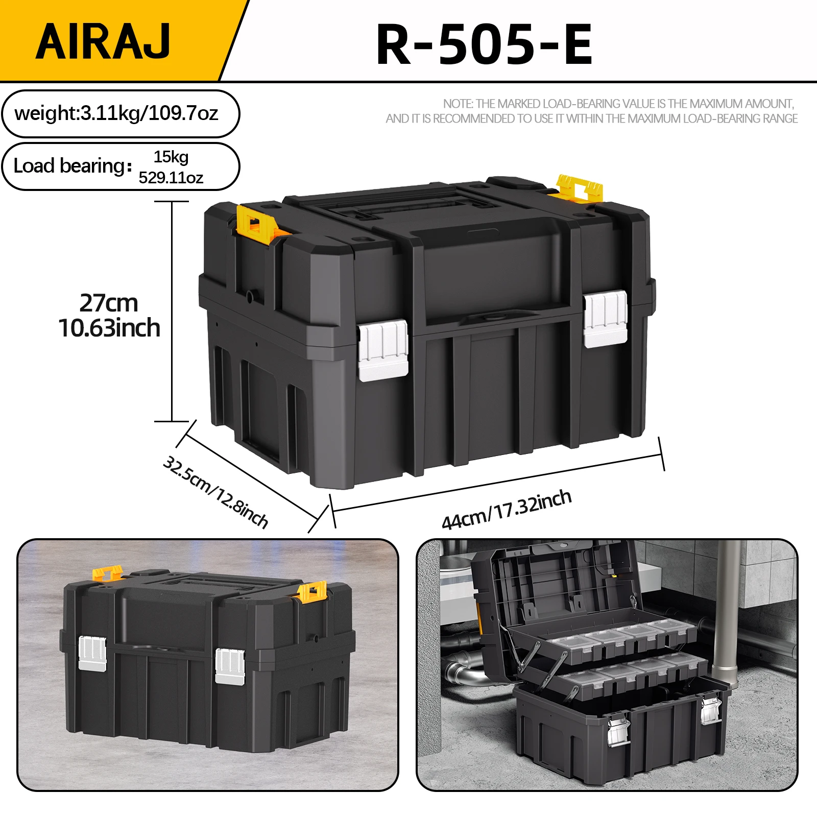 AIRAJ Large 3-layer Folding Tool Box Stackable Multifunctional Matching Stacking Combination Tool Organizer Stackable Parts Box