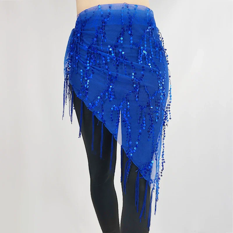 Bauchtanz-Hüfttuch mit Goldpailletten und Quasten, Dreieckiger Rock, Wickelgürtel für Festival, Rave-Party, Nachtclub-Auftritte, Kostüm für Frauen – Detail 5