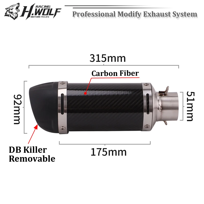 

51MM Universal Motorcycle Carbon Fiber Exhaust Pipe With Removable DB Killer Modify Muffler Escape For KTM 790 890 FZ6 F N Z1000