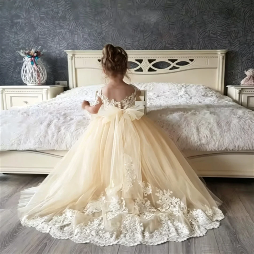 custom-mesh-lace-flower-girl-dress-v-neck-half-sleeve-handmade-floral-tulle-wedding-party-dress-girls-catwalk-formal-princess