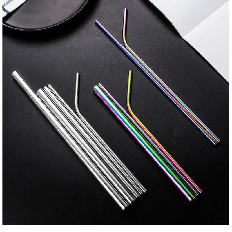 Reusable Drinking Straw 304 Stainless Steel Straw Set High Quality Metal Colorful Straw With Cleaner Brush Bar Party Accessory