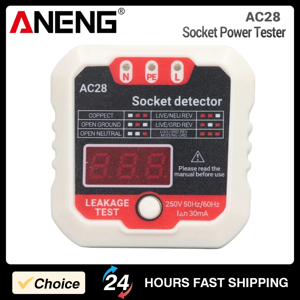 ANENG AC28 Phase Detector Electric Leakage Outlet Tester Ground Wire Polarity Outlet Tester Digital Display Power Socket Tester