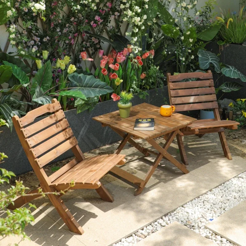Outdoor Folding Chairs and Table Patio Garden Cafe Bistro Furniture Bamboo Beach Backrest Seating Commercial Picnic Table