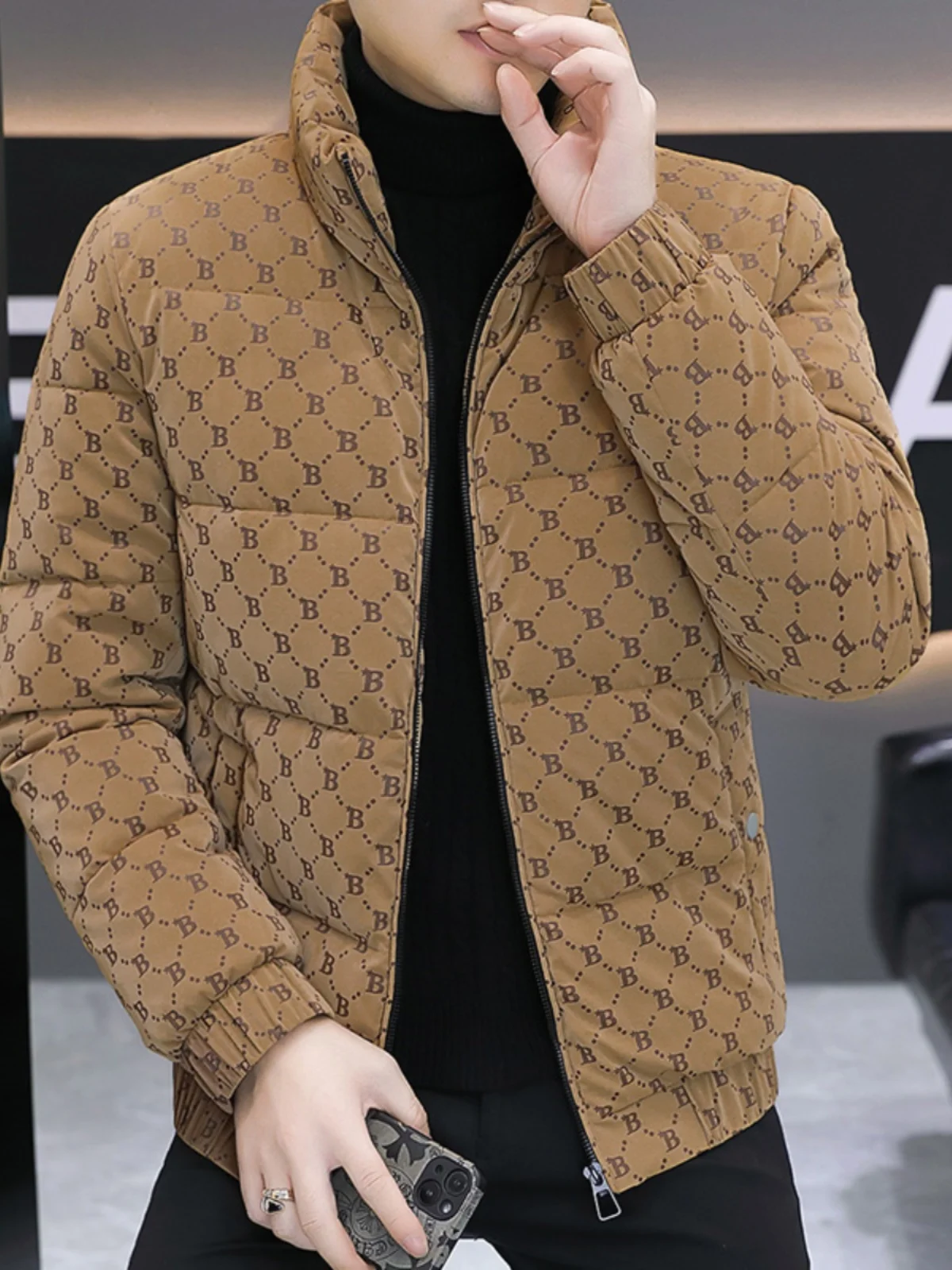 

Winter Thickened Cotton Jacket Men's Stand Collar Fashion Letter Print down Cotton Coat Warm Outerwear Trendy Brand Coat