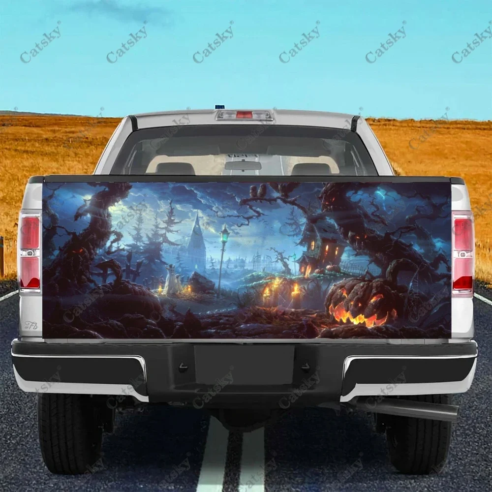 

Halloween Pumpkin Wizard Ghost Truck Tailgate Wrap Professional Grade Material Universal Fit for Full Size Trucks Weatherproof