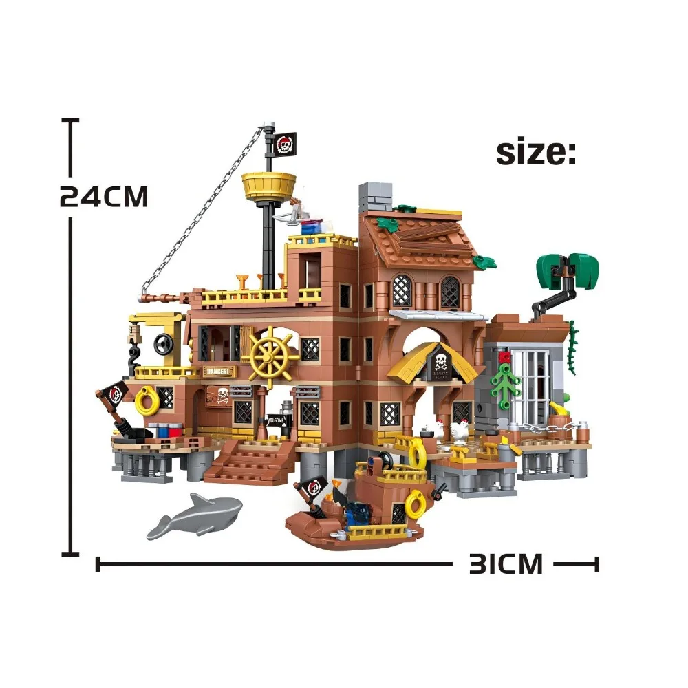 756 pièces de blocs de construction MOC, navire pirate, ville, amis, quai en bord de mer, petit bateau, figurines, briques, modèle, jouet éducatif créatif, cadeau