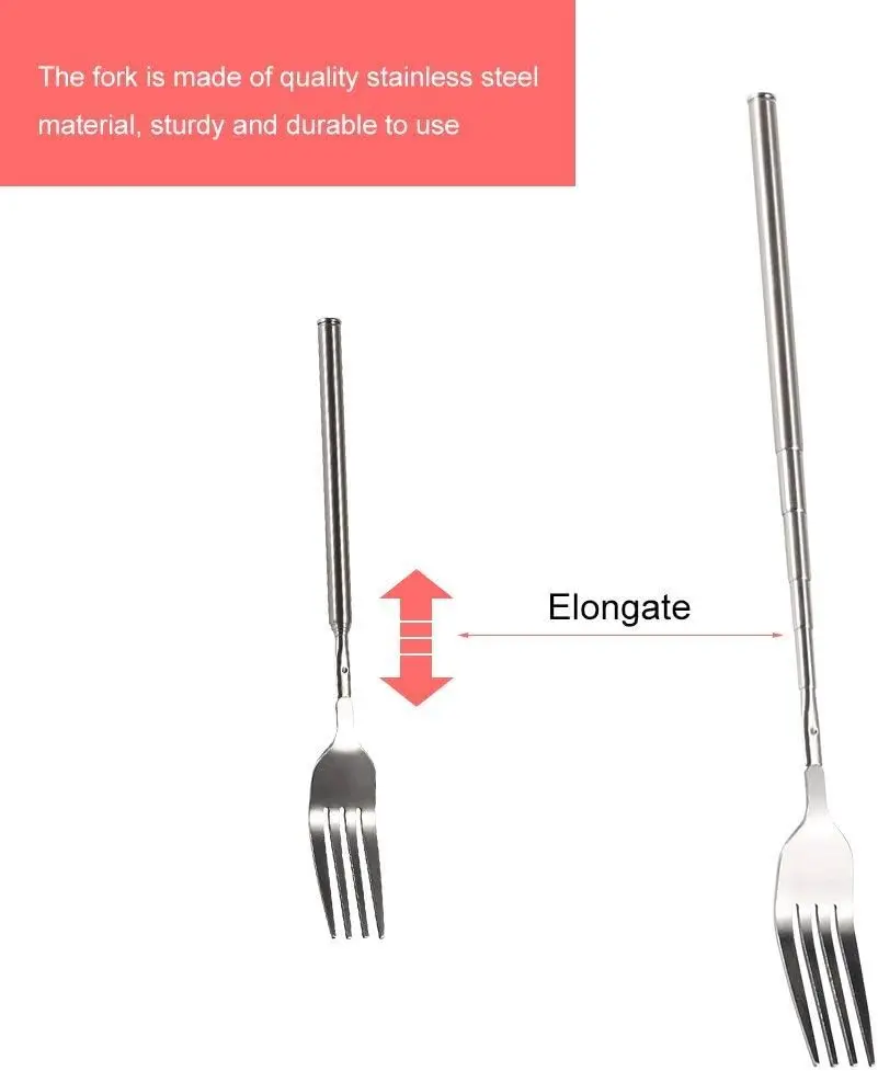 4Pcs Telescopic Fork, Extendable Long Handle Fork, Barbecue Toasting Dinner Fruit Dessert Long Fork Cutlery, Length Adjustment R