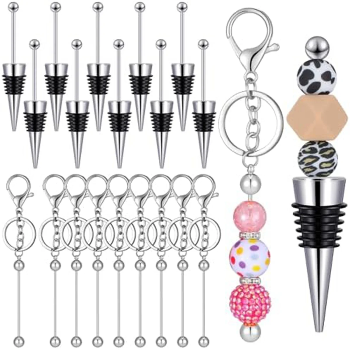 

20Pcs Beaded Key Chains Blank Beaded Wine Bottle Stopper Kit DIY Keychains for Crafts Making Gifts