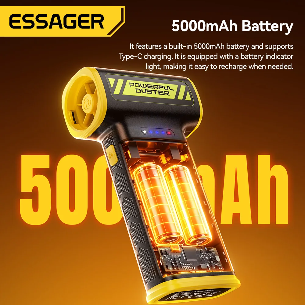 Essager Electric Air Blower 120000RPM 130W Turbo Jet Air Blower Cordless Violent Fan suitable for Keyboard Car Groove Cleaning