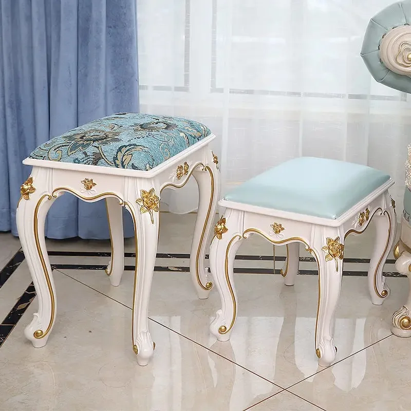 

European Makeup Stool Imitation Solid Wood American Dresser Stools White Bedroom Modern Simple Nail Stool Household Ottomans