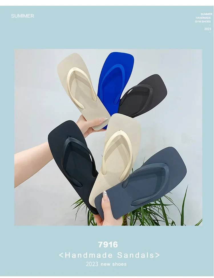 Women\'s Summer Japanese Simple Solid Color Herringbone Slippers Fashion Couples Wear Non Slip Soft Bottom Clamping Feet Outside