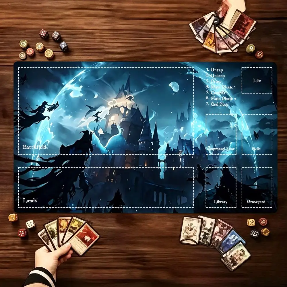 Dark Fantasy Castle Playmat Large Extended Game Mat Non-Slip Rubber With Stitched Edges For Tabletop And Card Gaming