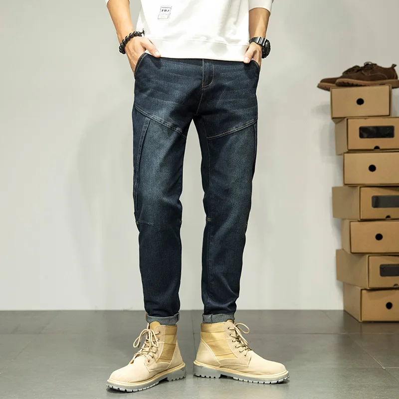 

Men's Jeans New autumn and winter models Blue and black slim stretch straight jeans Men's casual long pants for small feet