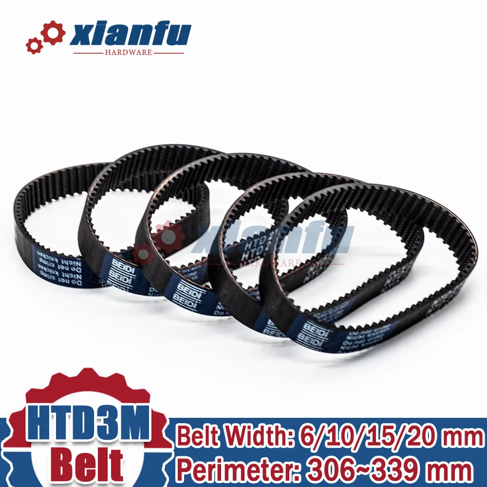 

HTD 3M Timing Belt Rubber Perimeter Lp=306 309 312 315 318 321 324 327 330 333 336 339mm Width 6/10/15/20mm Closed Loop Belt