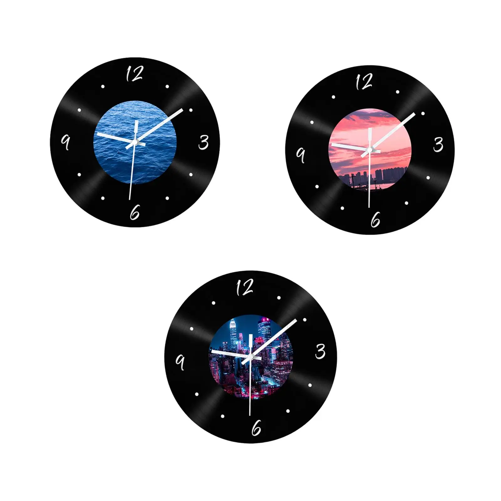 

Wall Clock Vinyl Records Shaped Round Lightweight Art 11.81inch Versatile Ornament for Cafe Hotel Dining Room Office Music Room