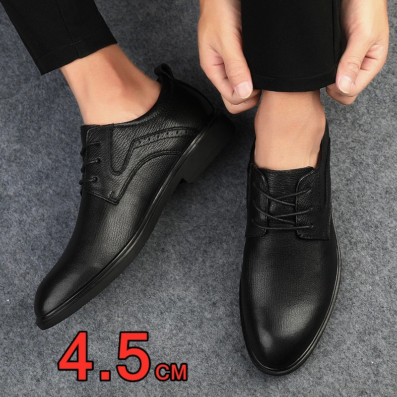 Genuine Leather Brogues Elevator Men Shoes 4.5CM Height Increase Formal Dress Shoes Business Office Italian Men Designer Shoes