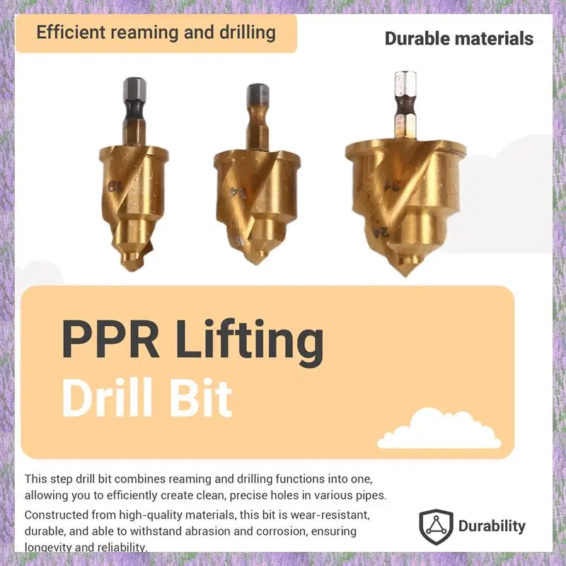 ดอกสว่านเจาะขึ้นรูปทรงกรวย A63K-3Pcs ขนาด 20/25/32 มม. พร้อมตัวจำกัดการหมุน สำหรับเจาะท่อ PPR และงานรีมมิ่งท่อน้ำ