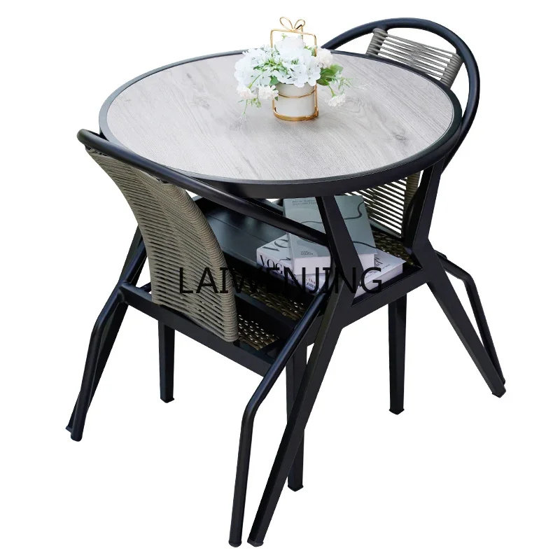 HLZ Balcony Small Table and Chair Three-piece Combination Outdoor Courtyard Terrace Household Tea Table and Chair