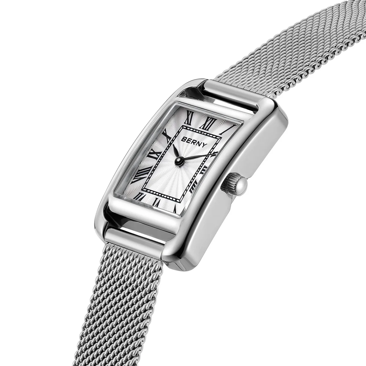 BERNY Rectangle Women Wristwatch Quartz Fashion Versatile Sapphire Ladies Watch Stainless steel Mesh Strap Women Square Watches