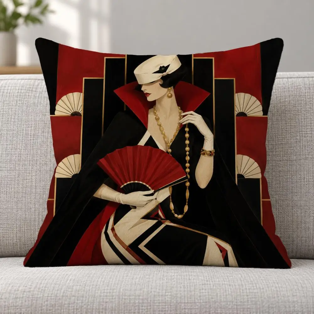 Style Elegant V-Vintage Elegant Lady Cushion Cover Soft Plush Decorative Sofa Bedroom Living Room Car Dorm Home Decor Gift