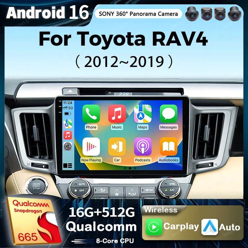 Autoradio Android 16 pour Toyota RAV4 RAV 4 XA40 2012-2019 Carplay Android Auto Qualcomm Lecteur multimédia stéréo 48EQ 2 Din