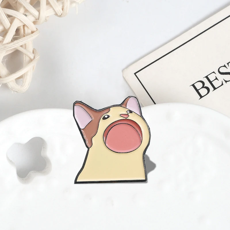 Pins Custom Funny Animal Kitten Open Mouth Brooches Lapel Badges Cute Cartoon Jewelry Gift for Kids Friends Cat Meme Enamel