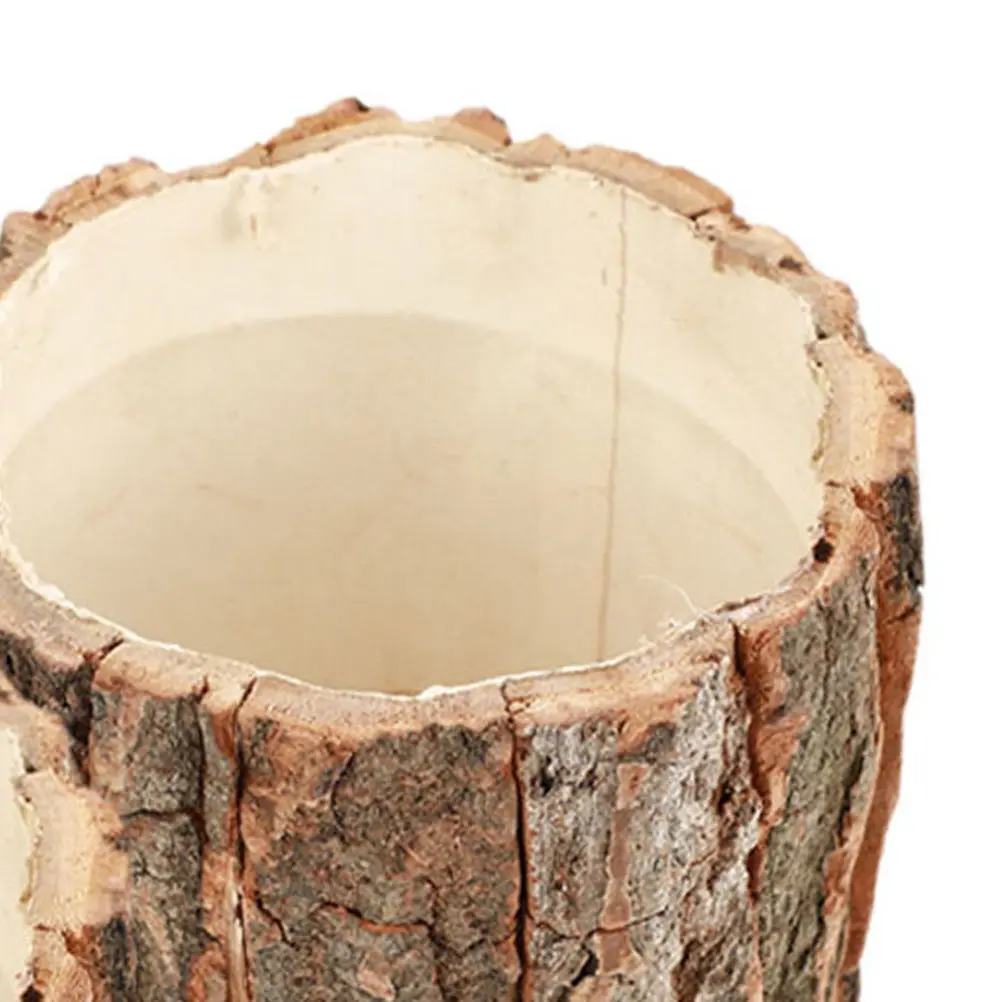 2Pcs Wood Stump Flower Pots Rustic Wood Barrel Planters Farmhouse Style Decorative Buckets for Outdoor Indoor Plants Home Office