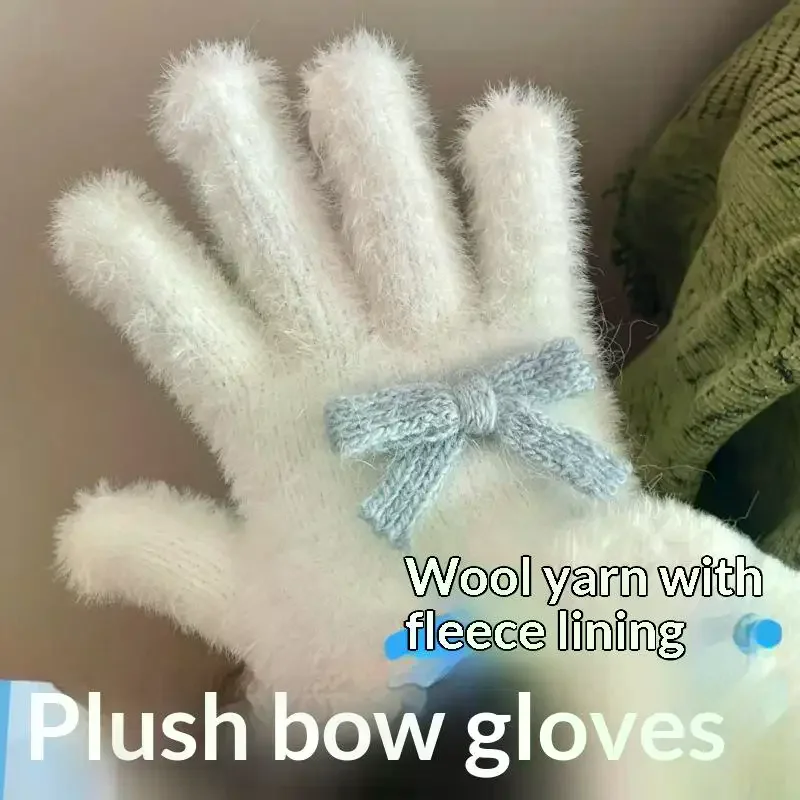 لطيف الحلو القوس بوم بوم أفخم قفازات الباردة واقية قفازات طالب شتاء دافئ خمسة أصابع قفازات النساء الإكسسوارات هدية عيد الميلاد #2