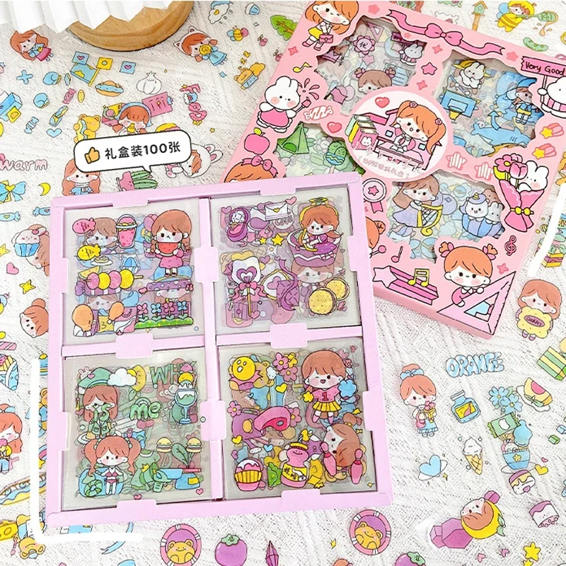 100Pcs Kawaii Stickers Aesthetic No-Cropping Sticker Waterproof Cute Korean Stationery Art School Supplies for Students