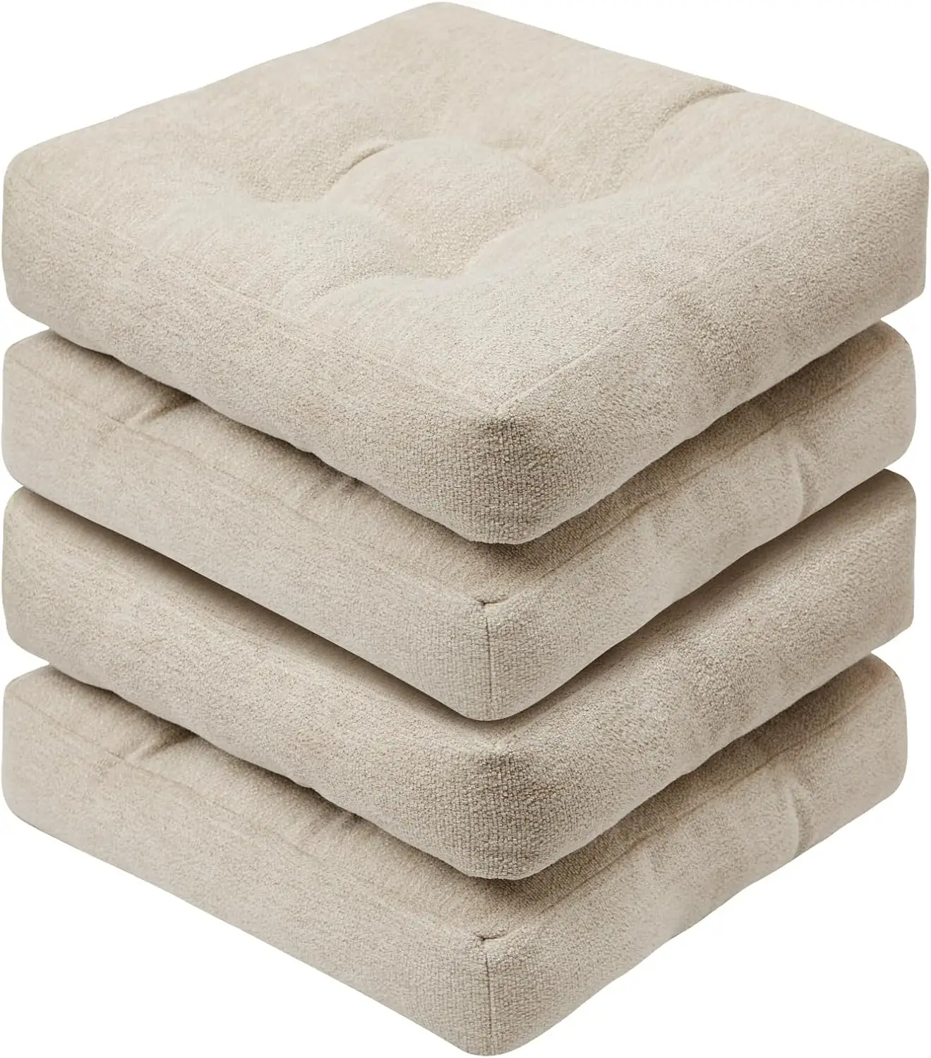 

Non-Slip Chenille Chair Cushions Set of 4, Thick Seat Pads for Dining Kitchen Chairs, 16x16x4 Inches Beige