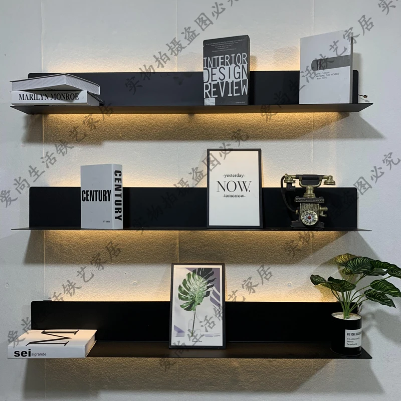 

Светящаяся витрина из кованого железа, перегородка для ювелирных изделий с полкой для лампы, металлический настенный ламинат